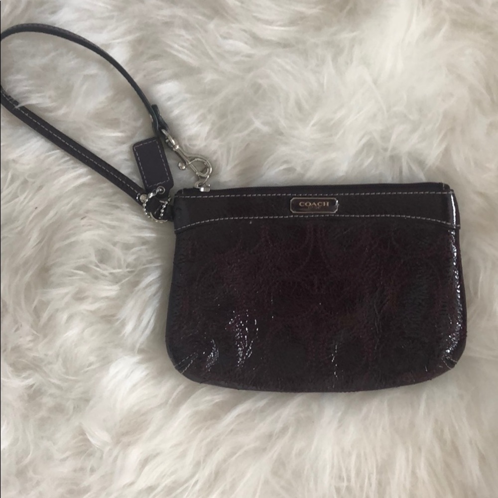 Coach dark purple leather wristlet